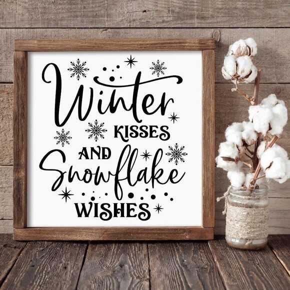Winter Kisses and Snowflake Wishes Hand-crafted Wood sign - Picture 1 of 3